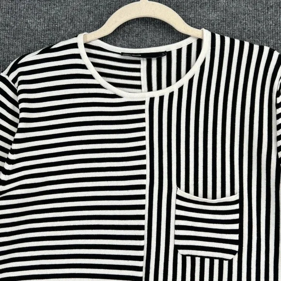 Karen Millen Sweater Womens Large Black White Striped Long Sleeve Tunic - Picture 2 of 10
